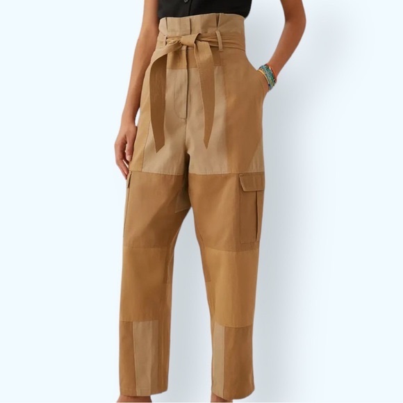 Mes Demoiselles x Anthropologie Paperbag Cargo 6/S Khaki Tan Belted High Rise - Picture 3 of 15